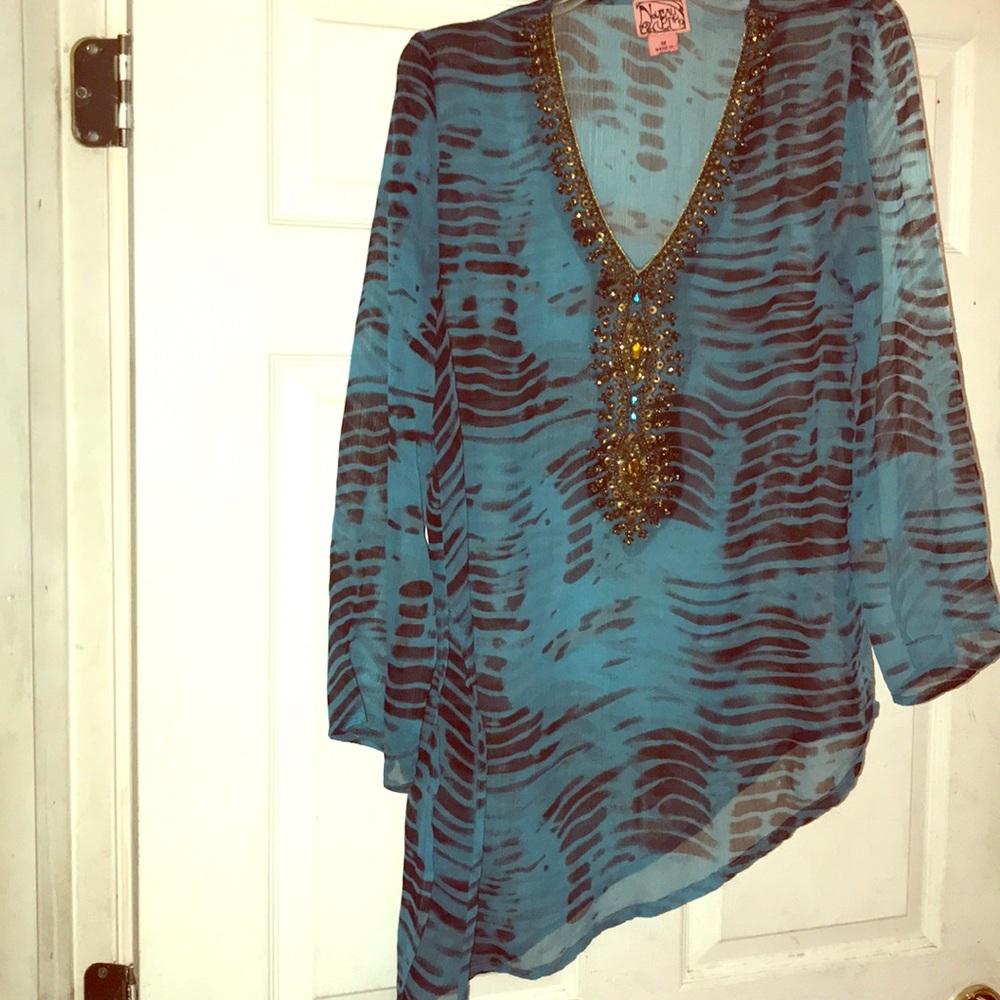 Vintage Blue and Black Long Sleeve Blouse
